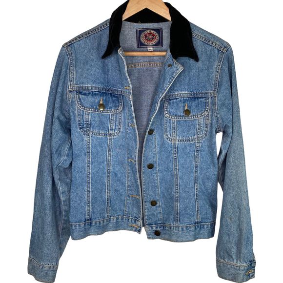 Vintage Jackets & Blazers - Vintage 90s Paris Blues Velvet Denim Jean Jacket